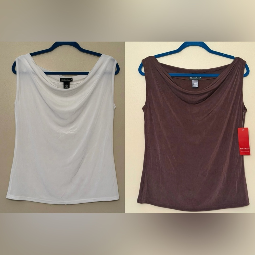 Set of 2 White & Brown women's cowl tank tops by the brand Made in Heaven